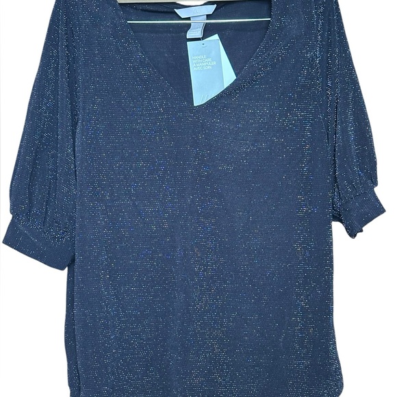 NWT H&M Dolman Sleeve Shimmer Knit V-Neck Top Black Size Small - Picture 5 of 9